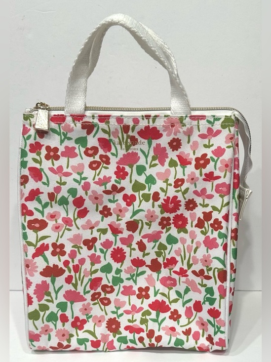 kate spade Handbags - NEW, Kate Spade New York White/Red Floral Print Lunch Bag w/ Handle Zipper